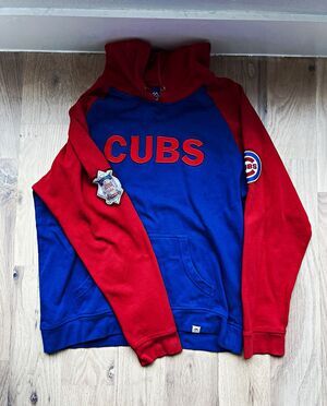 Majestic Chicago Cubs Blue/Red Pullover Hoodie Sweatshirt Size L
